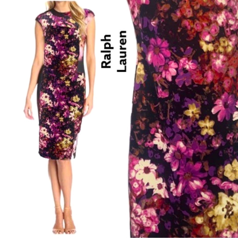 Dress sheath tank floral purple fashion Ralph Lauren RL sleeveless mock